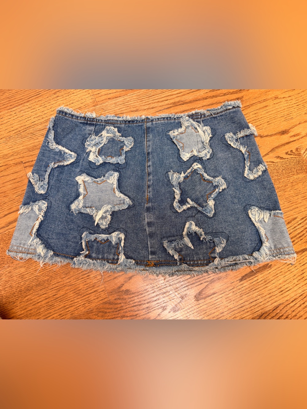 Blue Distressed Star Denim Mini Skirt